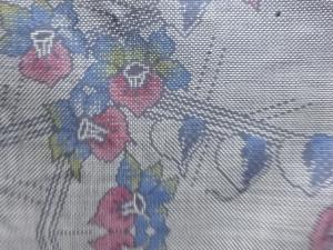 アンティーク　草花模様織出し本場泥大島紬着物